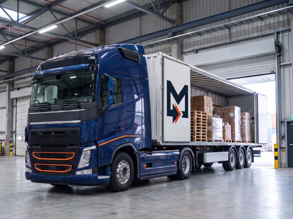 Camión Mautransport en fase de carga en un almacén